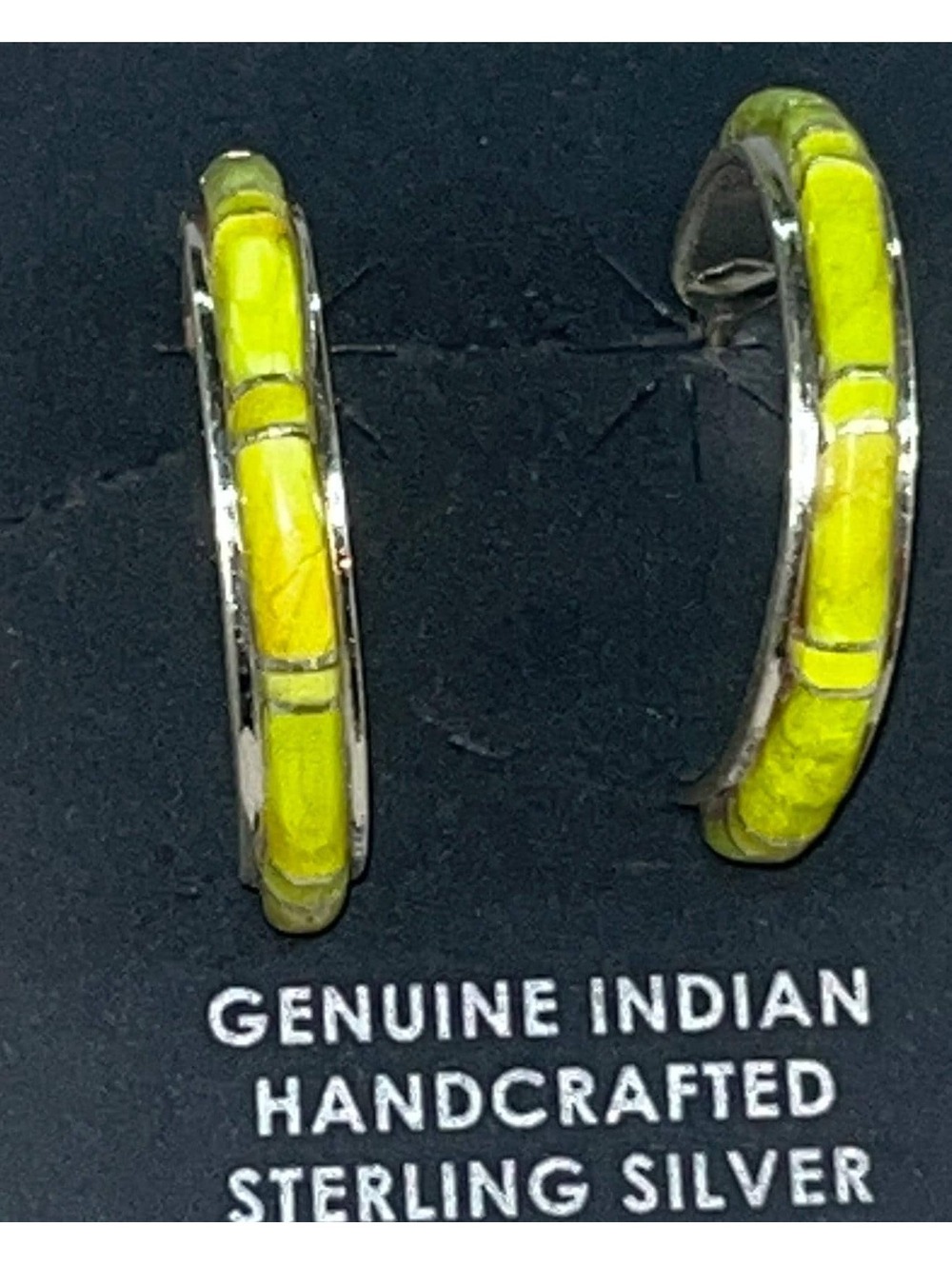 Native American Zuni sterling silver green turquoise inlay cluster earrings hoop